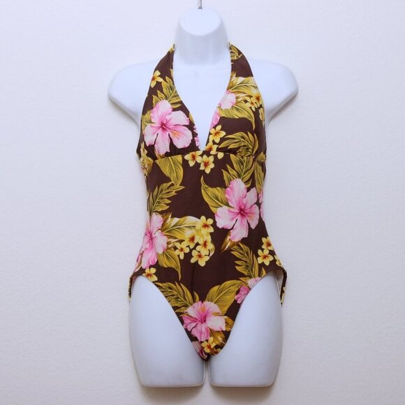 Caribbean Sand One Piece Floral Halter Swimsuit - Picture 1 of 6